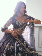 Adorable Slate Grey Lehenga Choli with Thread & Sequin Embroidery