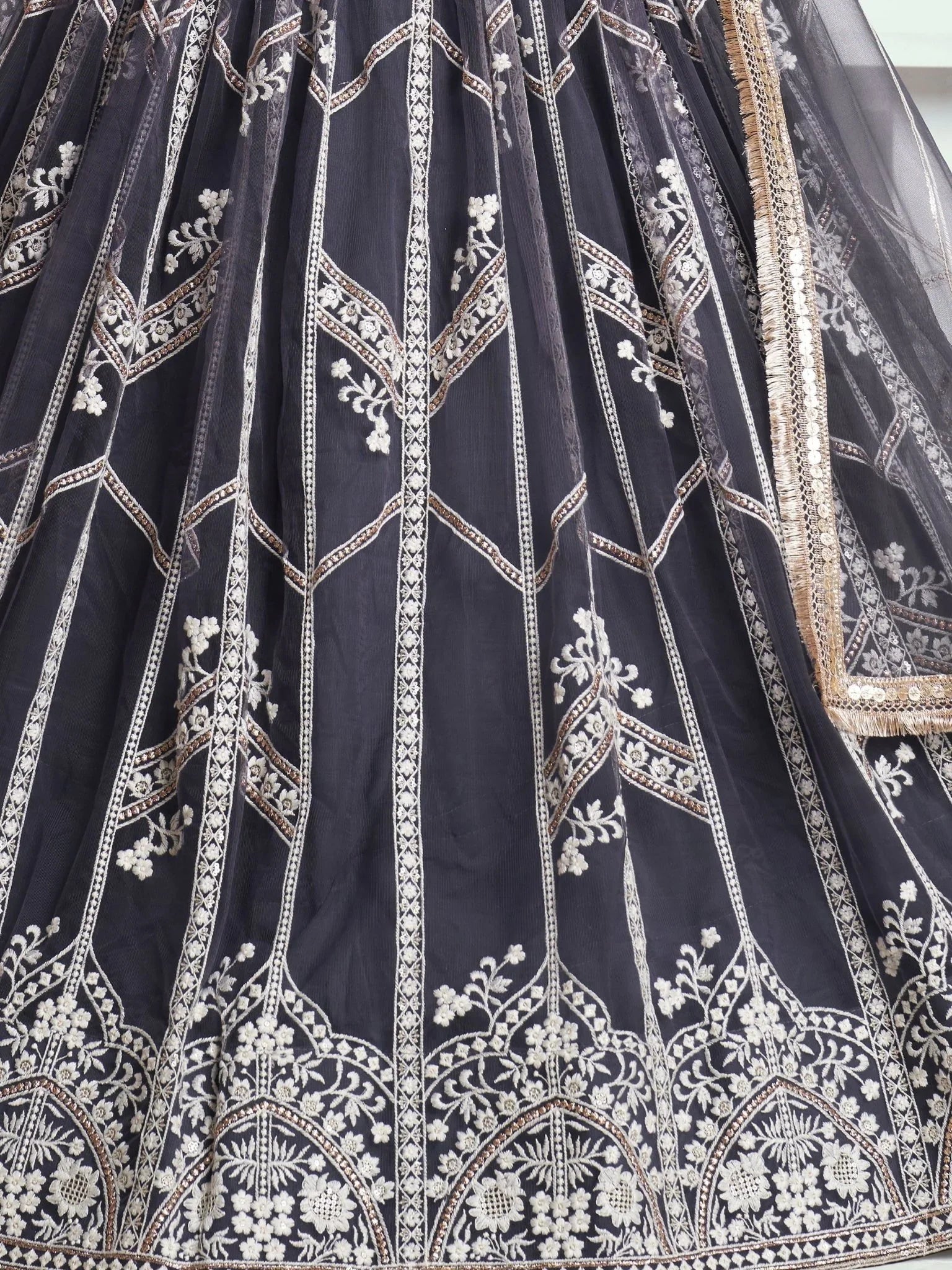 Adorable Slate Grey Lehenga Choli with Thread & Sequin Embroidery