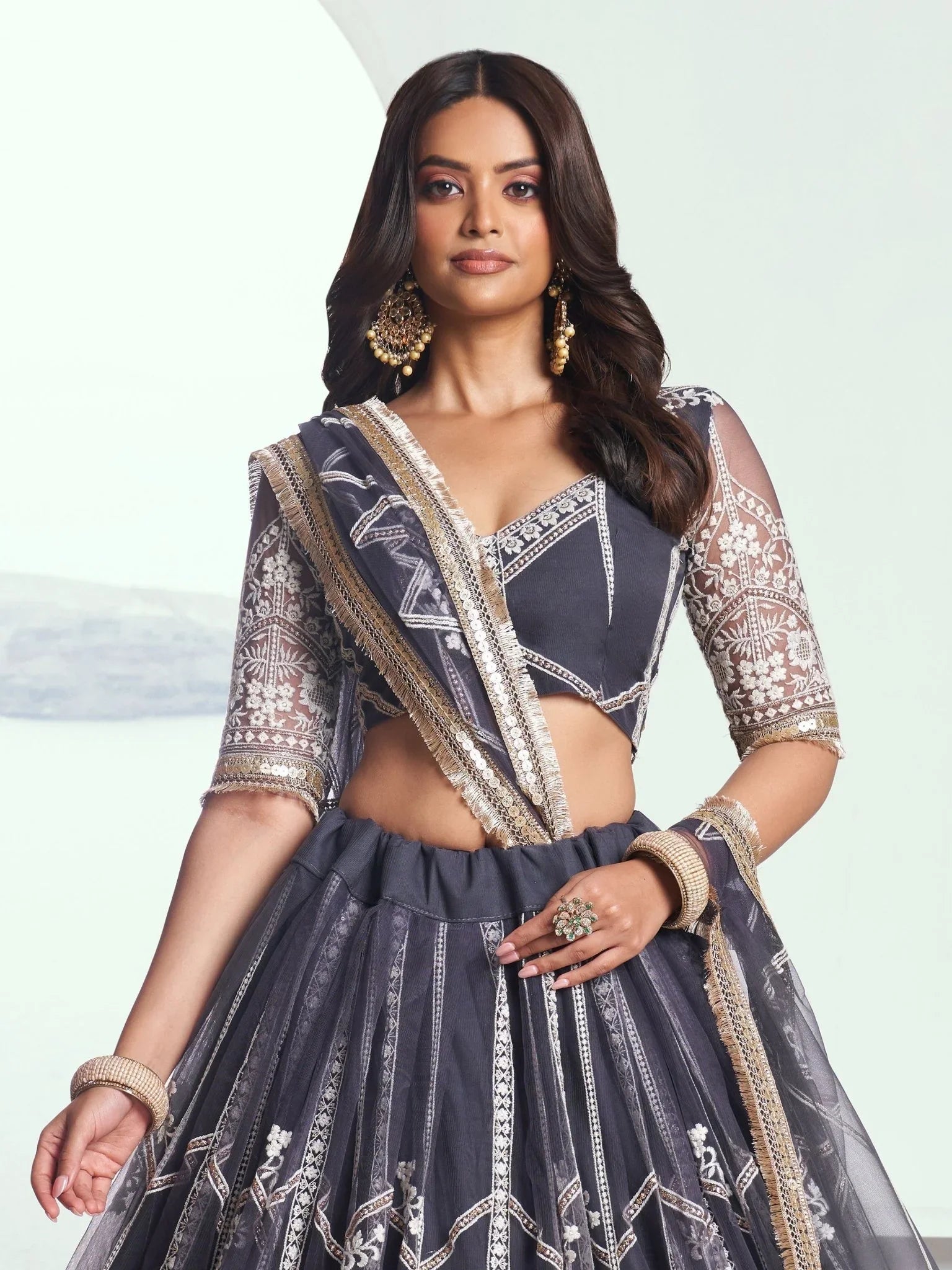 Adorable Slate Grey Lehenga Choli with Thread & Sequin Embroidery