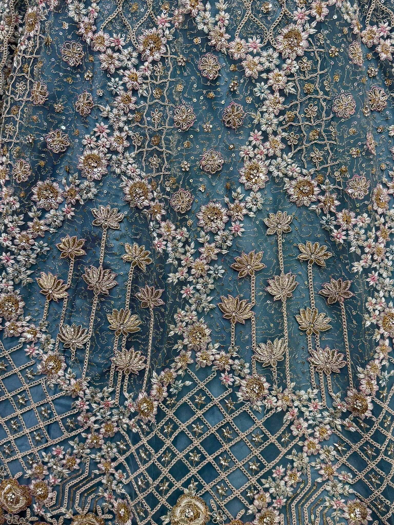 Blue Net Lehenga Choli – Multi-Thread & Sequin Work