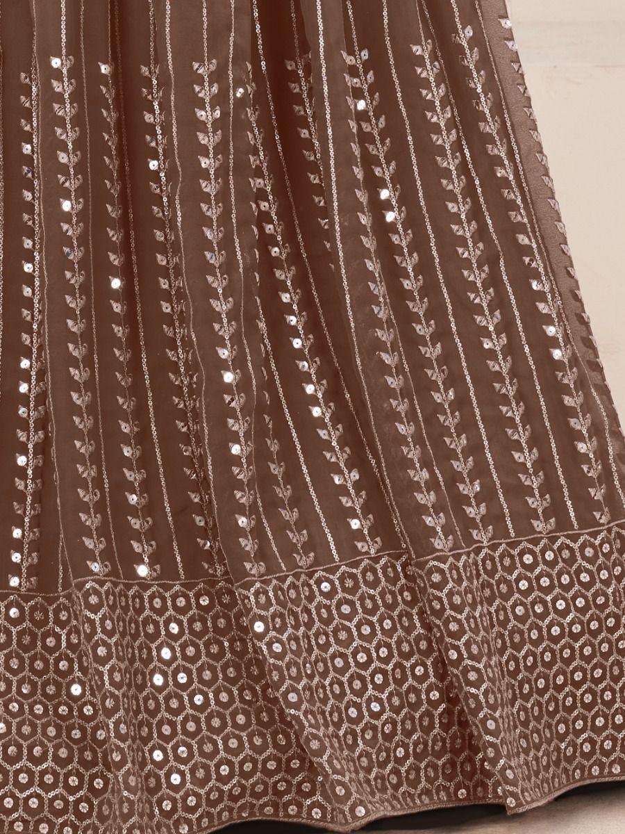 Brown Georgette Lehenga Choli with Sequins & Thread Embroidery
