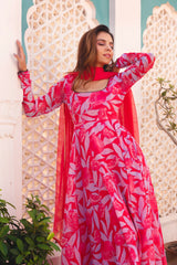 Chiffon 3-Piece Side-Zip Suit Set with Cotton Bottoms