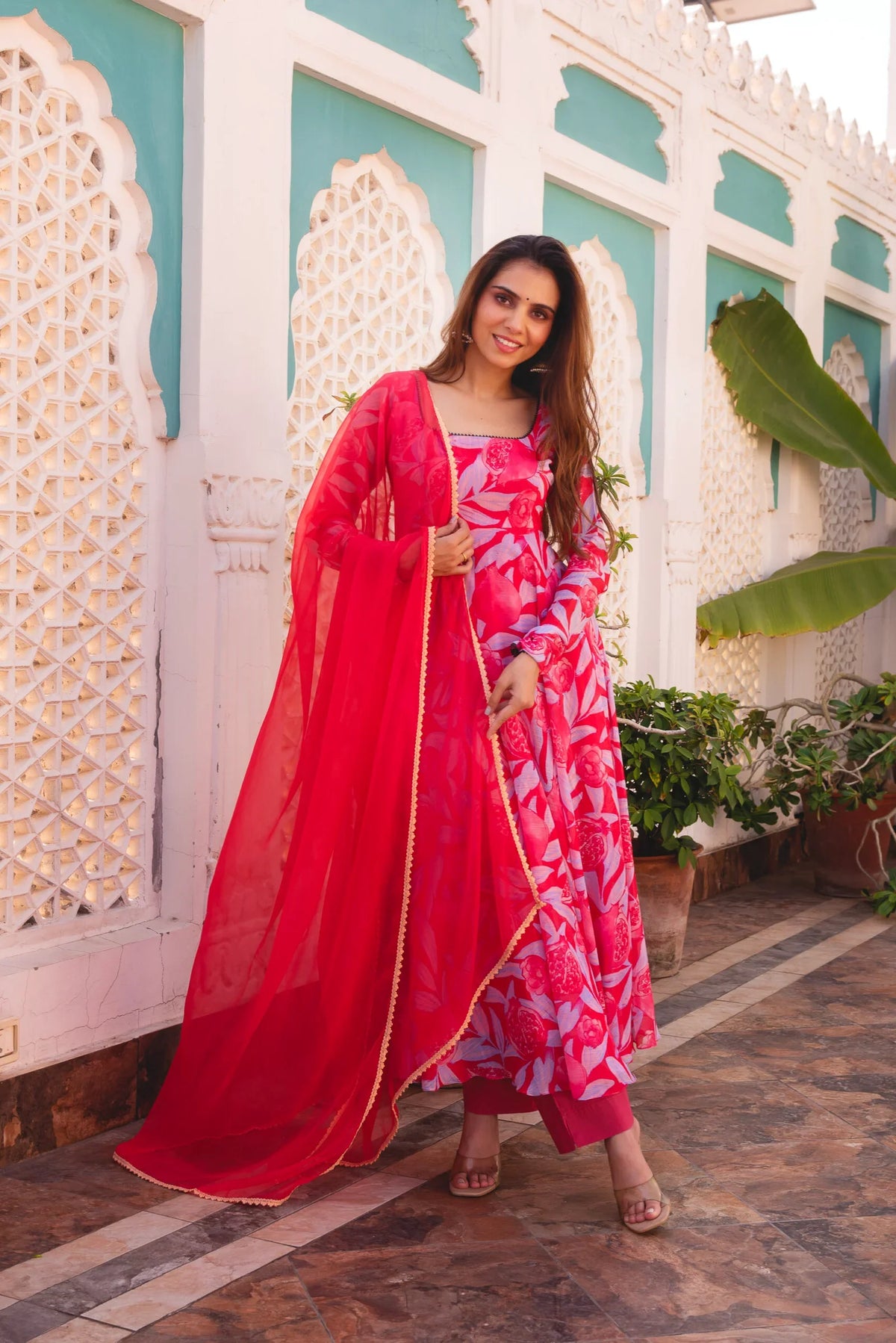 Chiffon 3-Piece Side-Zip Suit Set with Cotton Bottoms