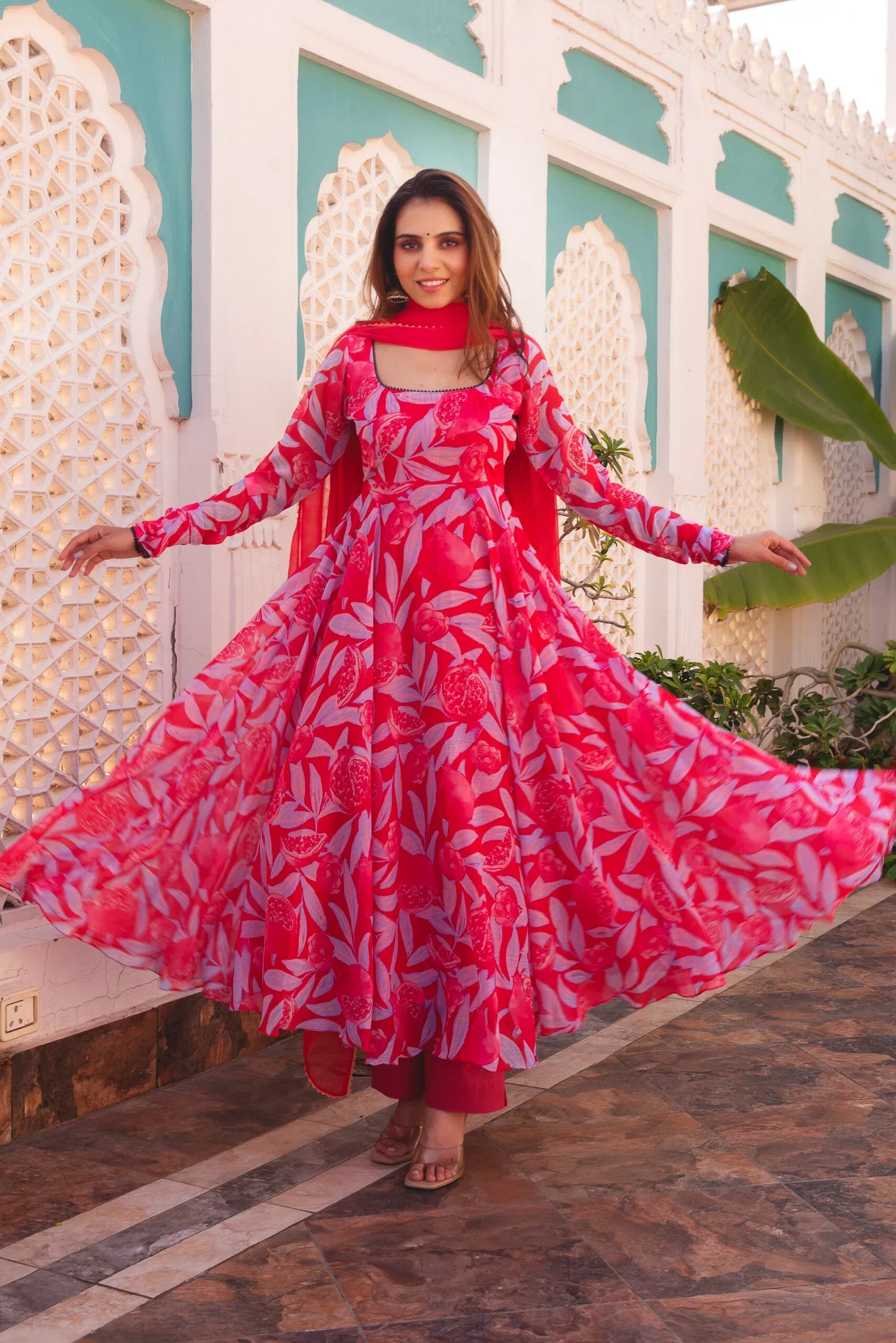 Chiffon 3-Piece Side-Zip Suit Set with Cotton Bottoms