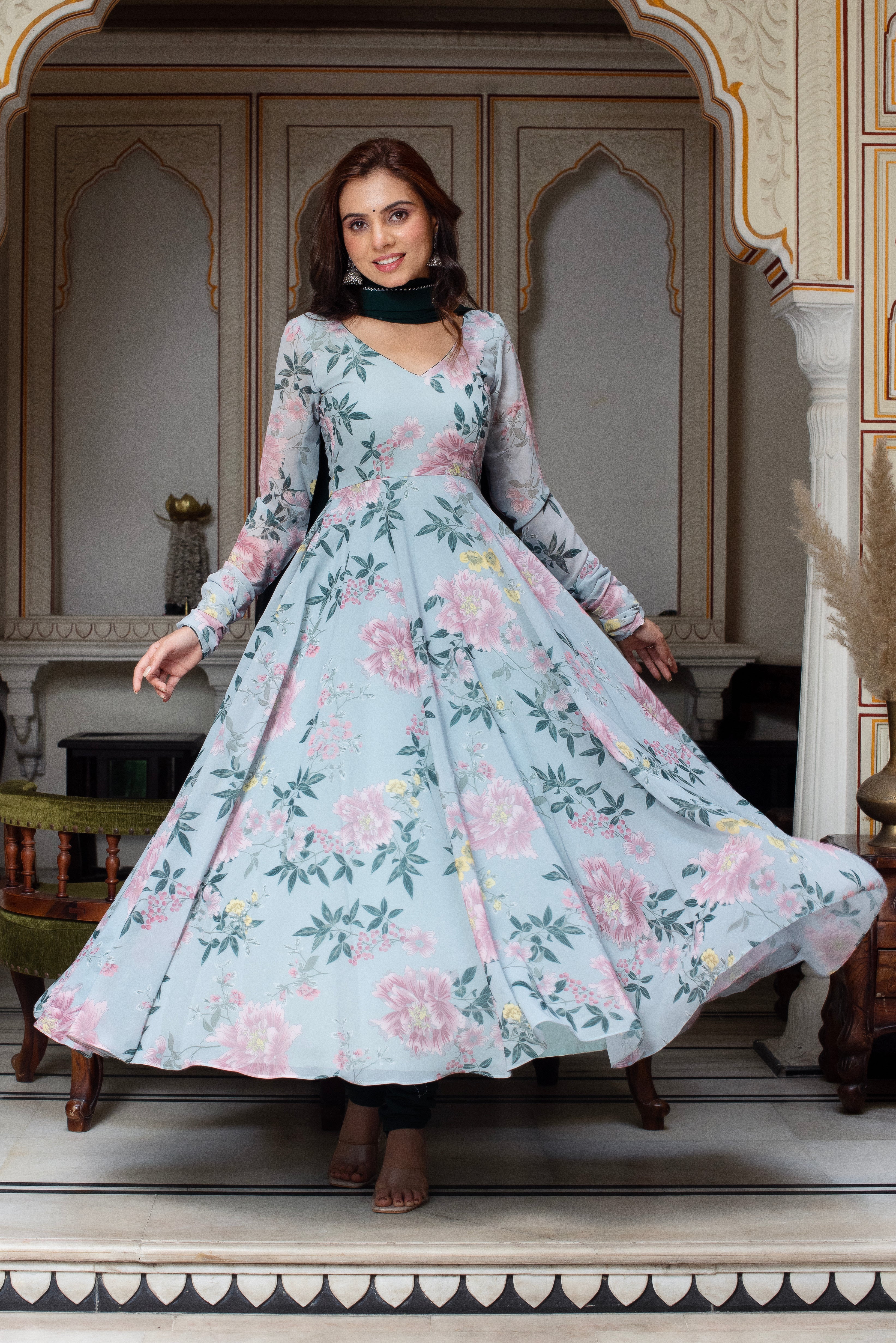 Chiffon & Georgette 3-Piece Side-Zip Suit Set