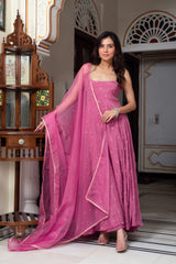 Chinon Suit with Organza Dupatta – 3-Piece Side-Zip Set