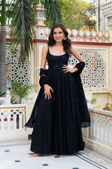 Elegant Cotton Chikankari Dress with Georgette Dupatta – 2-Piece Side-Zip Set