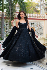 Elegant Cotton Chikankari Dress with Georgette Dupatta – 2-Piece Side-Zip Set
