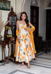 Cotton Muslin & Georgette 3-Piece Side-Zip Suit Set