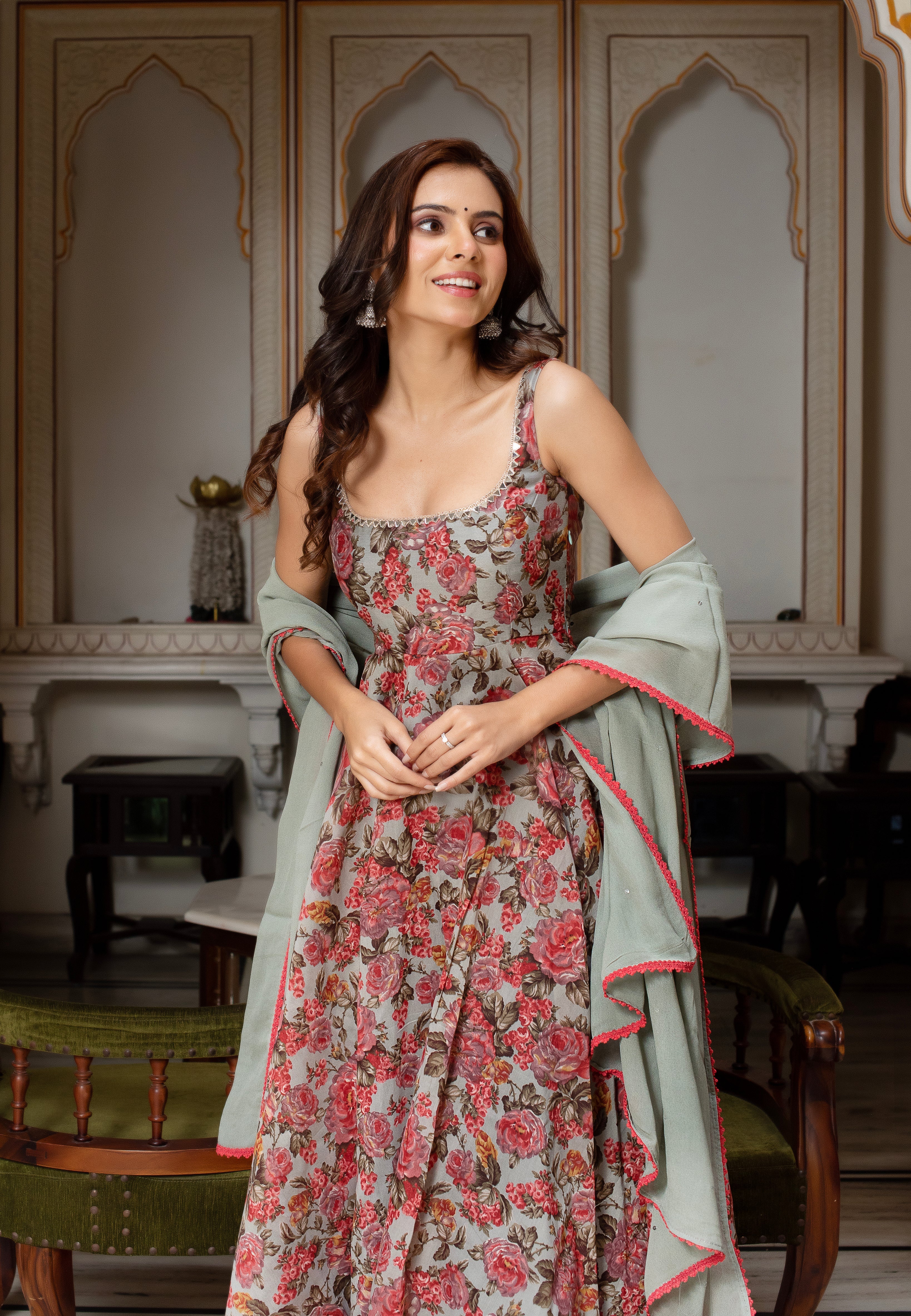 Cotton Muslin & Georgette 3-Piece Side-Zip Suit Set