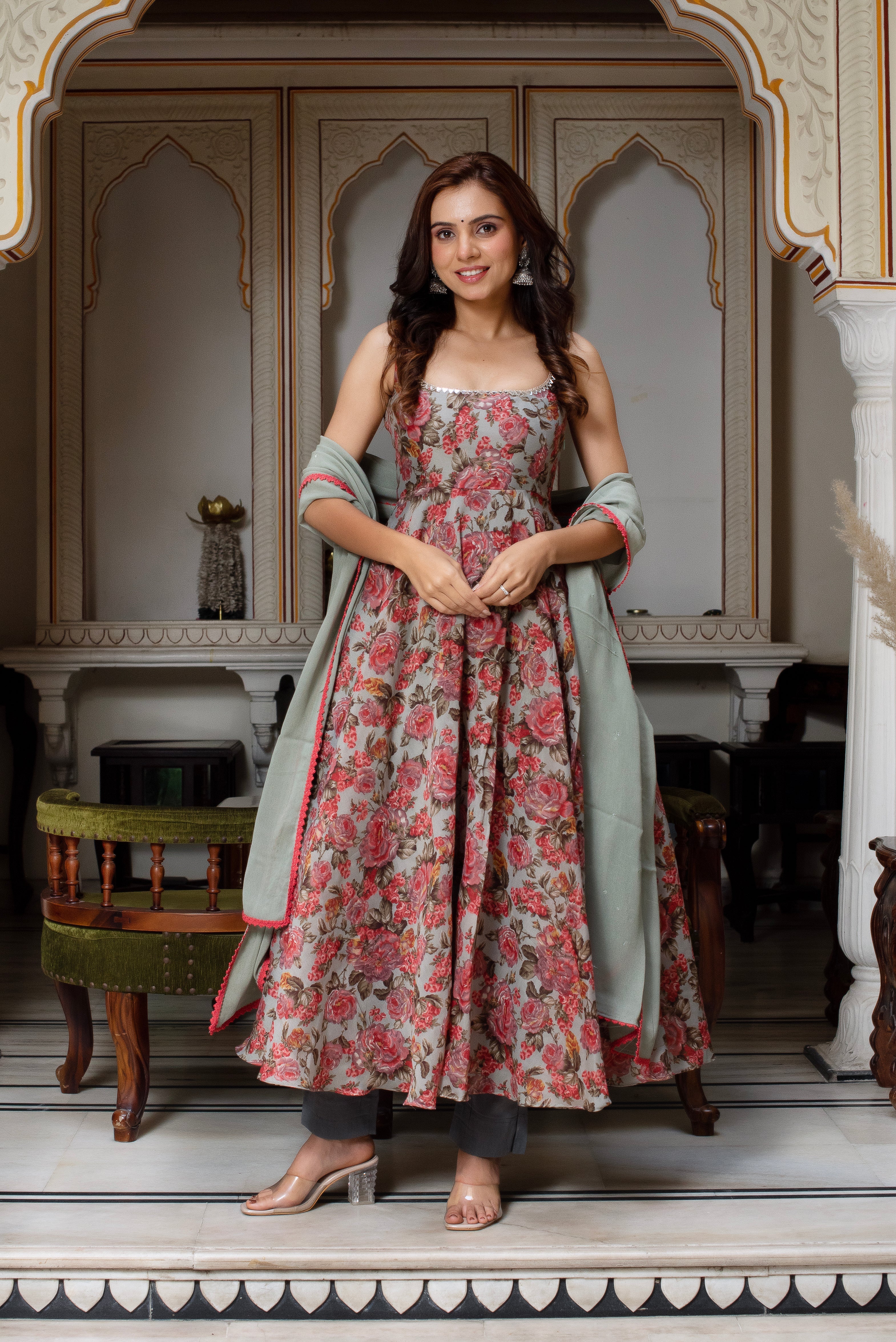 Cotton Muslin & Georgette 3-Piece Side-Zip Suit Set