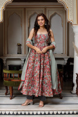 Cotton Muslin & Georgette 3-Piece Side-Zip Suit Set