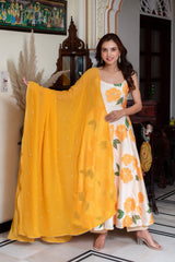Cotton Muslin & Georgette 3-Piece Side-Zip Suit Set