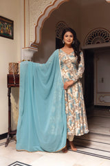 Cotton Suit Set with Georgette Dupatta – 3 Piece, Side Zip