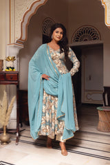 Cotton Suit Set with Georgette Dupatta – 3 Piece, Side Zip