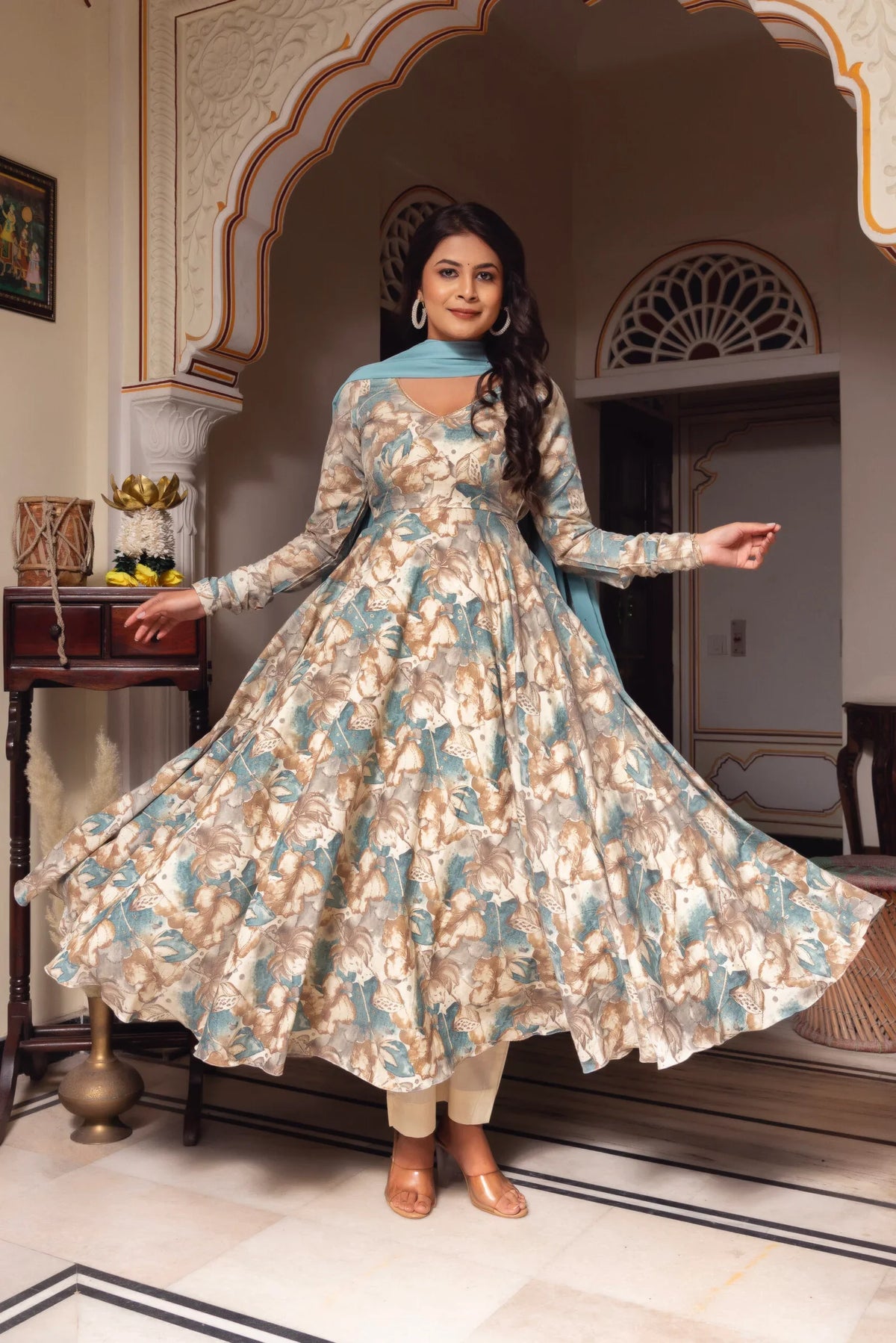 Cotton Suit Set with Georgette Dupatta – 3 Piece, Side Zip