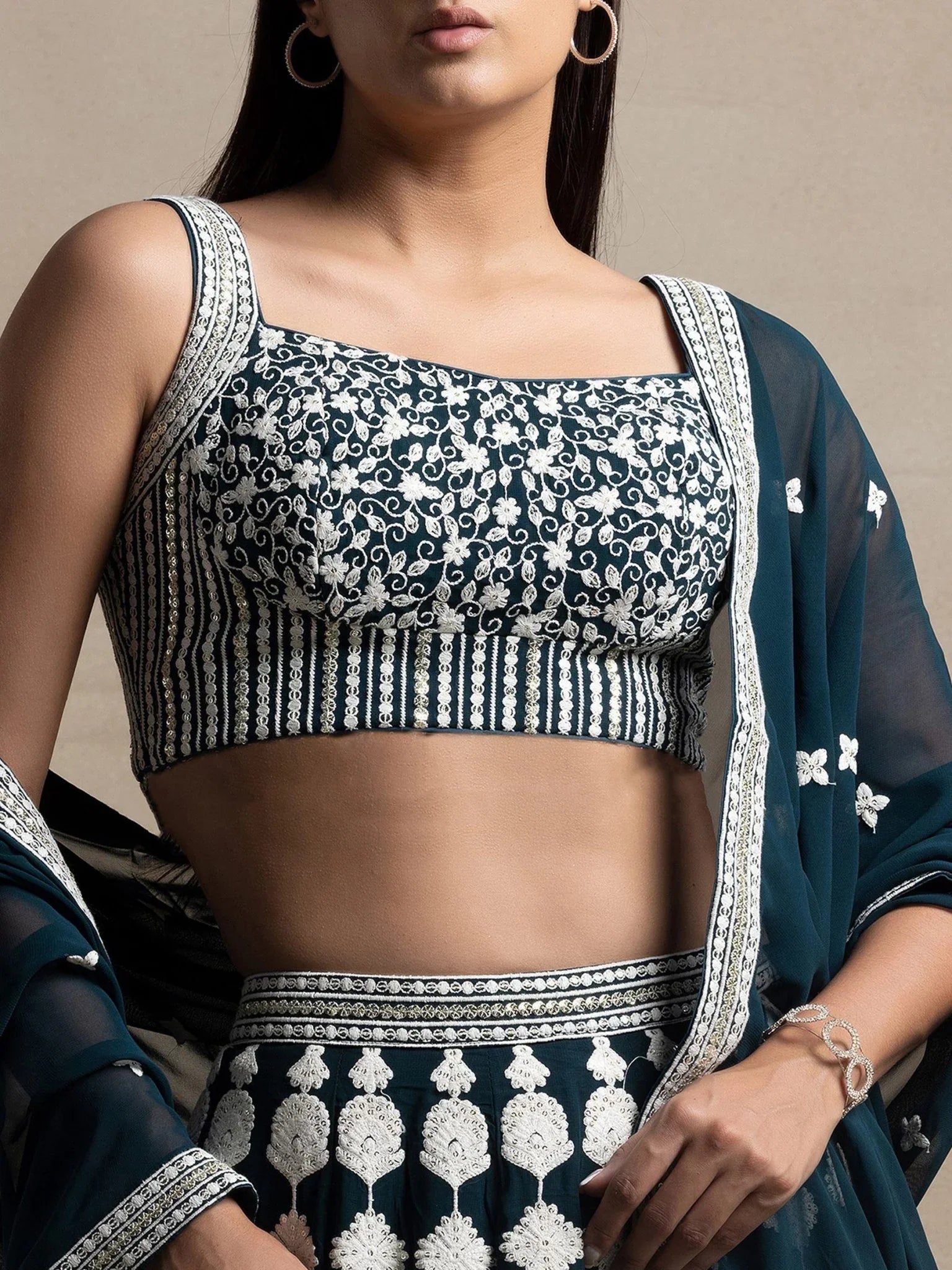Dark Green Georgette Lehenga Choli with Sequin Work