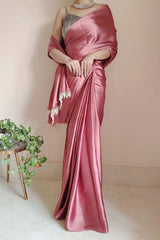 Dusty Rose Satin Silk Ready Saree