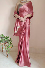 Dusty Rose Satin Silk Ready Saree