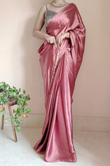 Dusty Rose Satin Silk Ready Saree