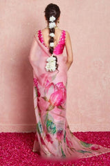 Elegant Baby Pink Organza Silk Saree with Stitched Dark Pink Blouse
