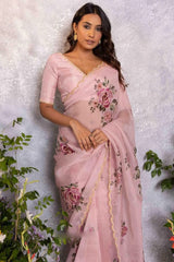 Elegant Beige Organza Silk Ready-to-Wear Saree with Handcrafted Border
