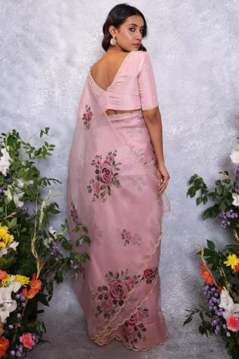 Elegant Beige Organza Silk Ready-to-Wear Saree with Handcrafted Border