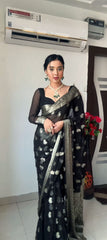 Elegant Black Cotton Silk Saree with Jacquard Weave and Coordinated Blouse
