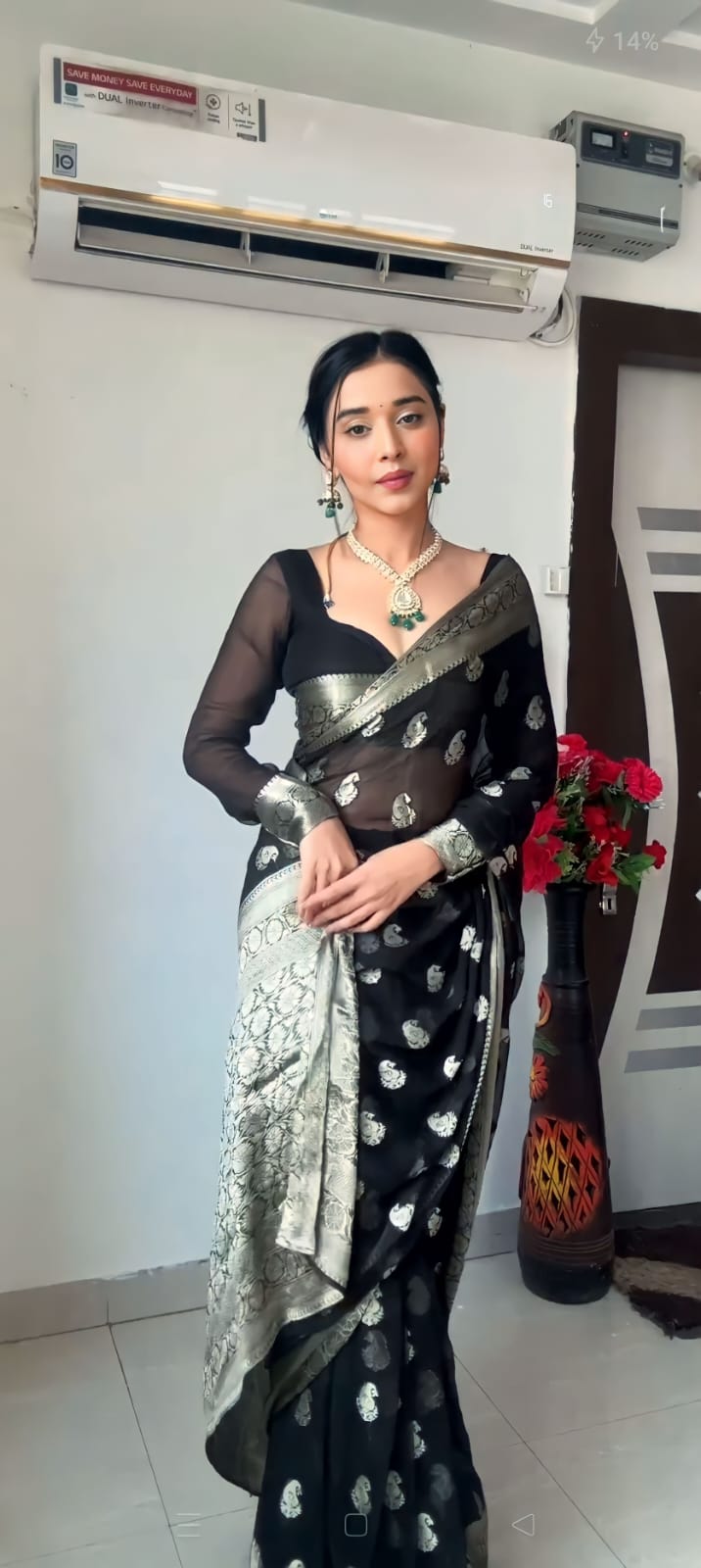 Elegant Black Cotton Silk Saree with Jacquard Weave and Coordinated Blouse