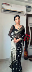 Elegant Black Cotton Silk Saree with Jacquard Weave and Coordinated Blouse