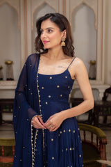 Elegant Chinon & Georgette Side-Zip Suit Set – 3 Piece