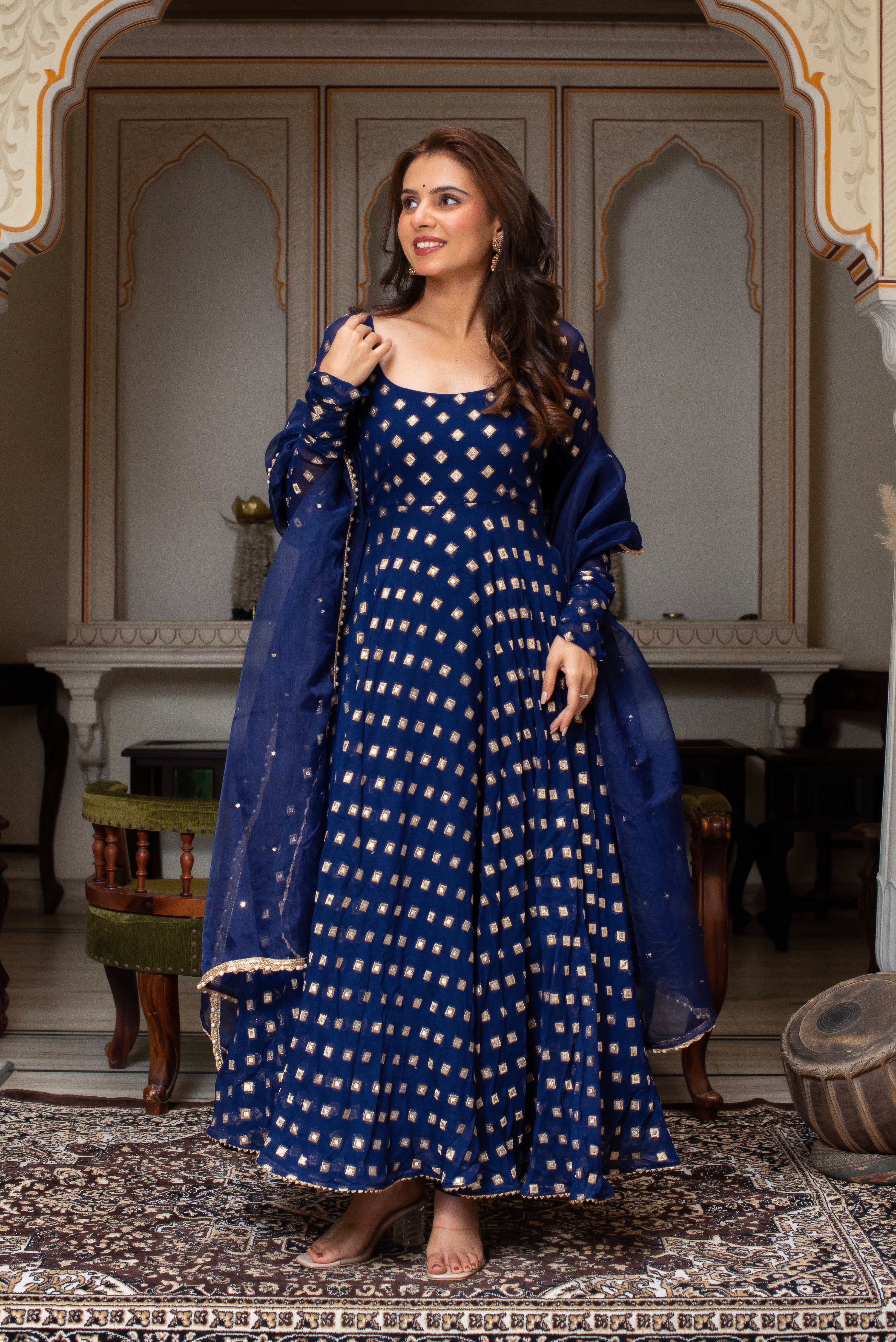 Elegant Georgette Suit with Organza Dupatta – 3-Piece Side-Zip Set