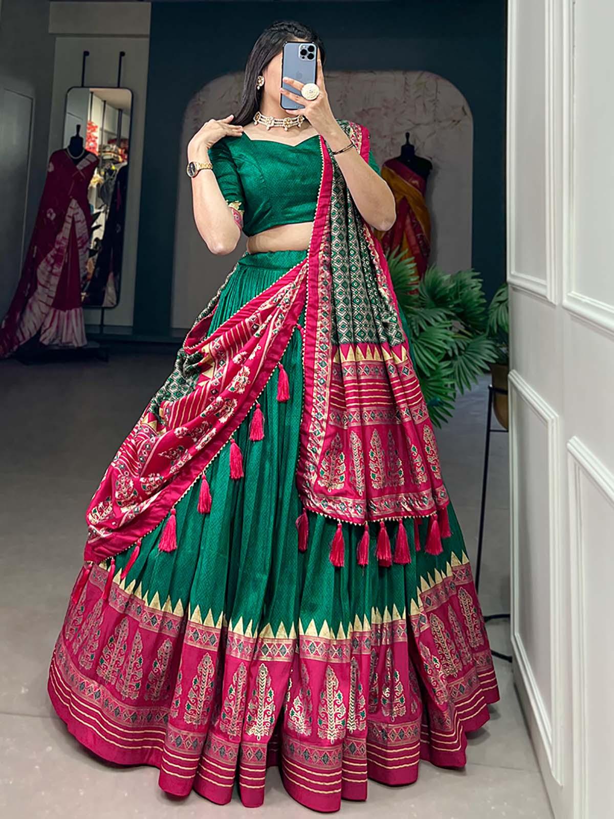Elegant Green Tussar Silk Digital Printed Lehenga Choli with Dupatta