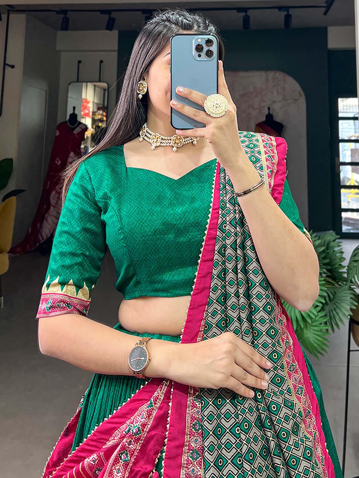 Elegant Green Tussar Silk Digital Printed Lehenga Choli with Dupatta