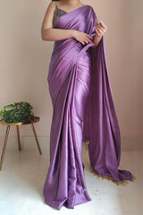 Elegant Heather Satin Silk Saree with Plain Grey Blouse