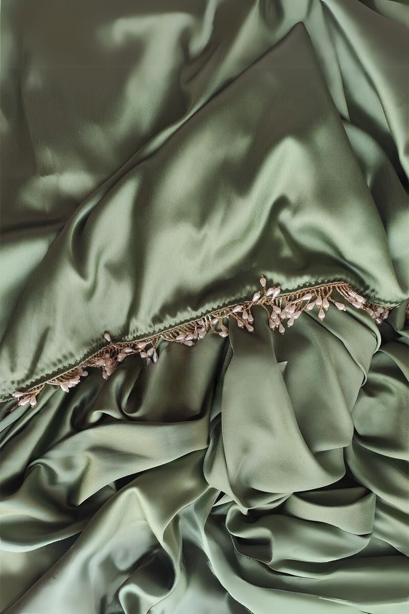 Elegant Moss Green Satin Silk Saree