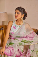 Elegant Pista Organza Saree with Stitched Blouse
