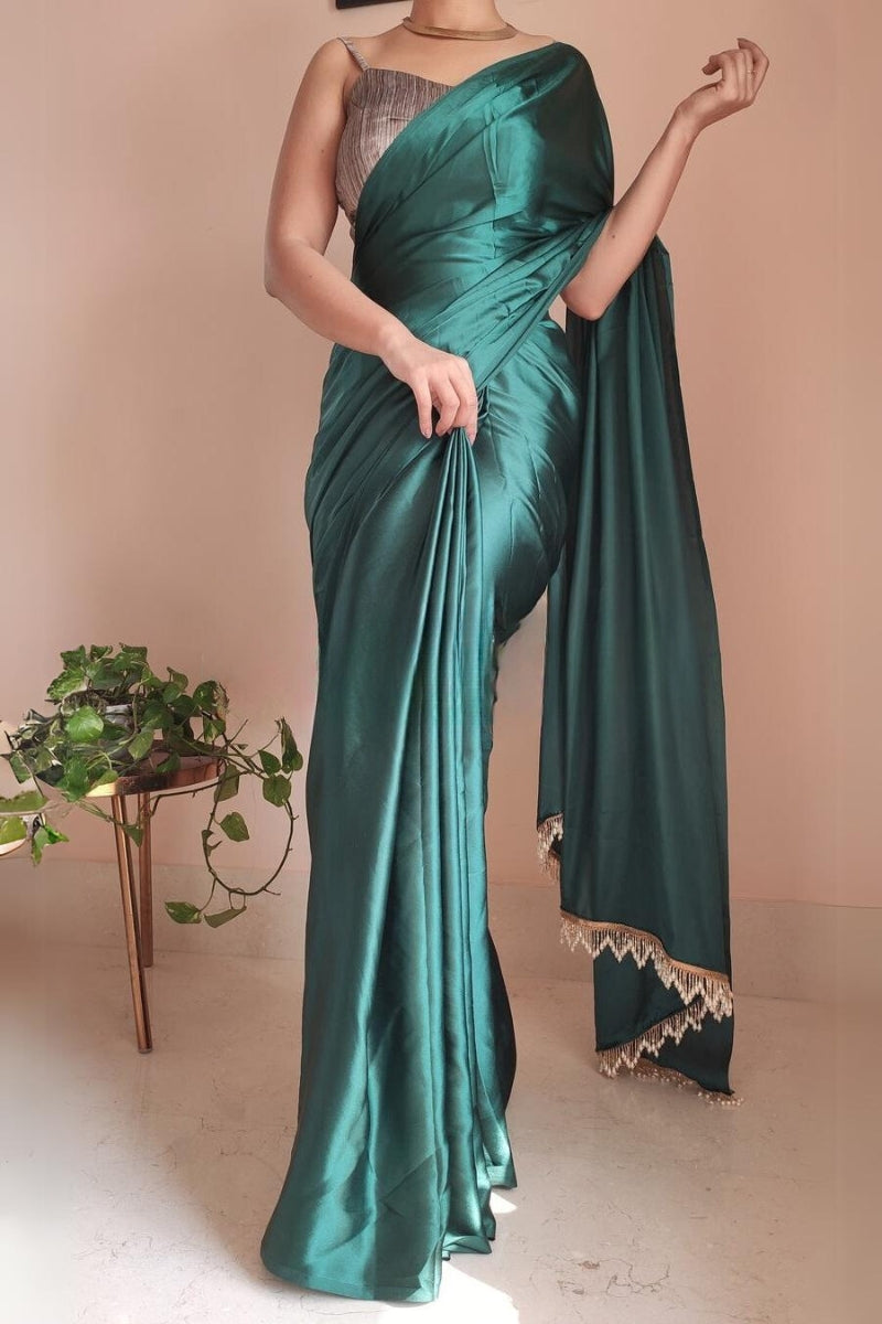 Emerald Grace Satin Silk Saree