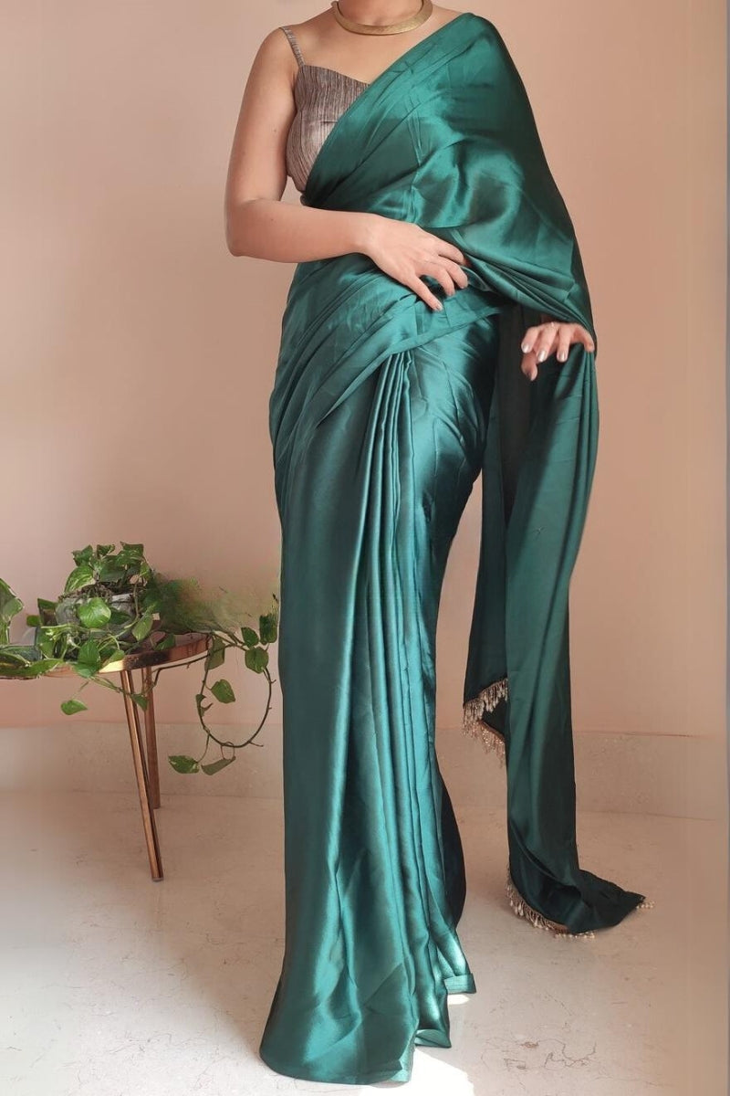 Emerald Grace Satin Silk Saree