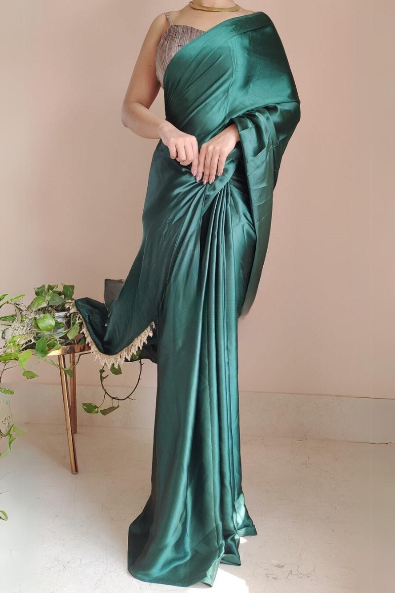 Emerald Grace Satin Silk Saree