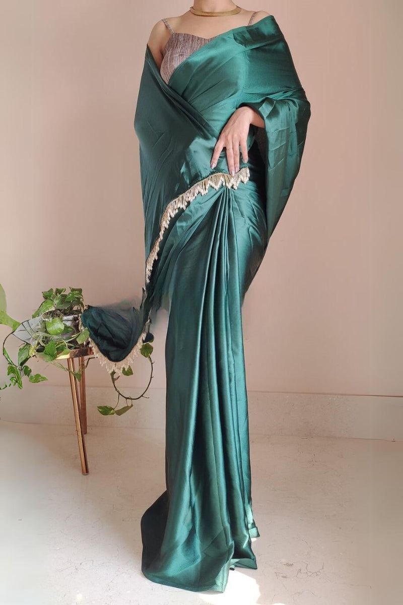 Emerald Grace Satin Silk Saree