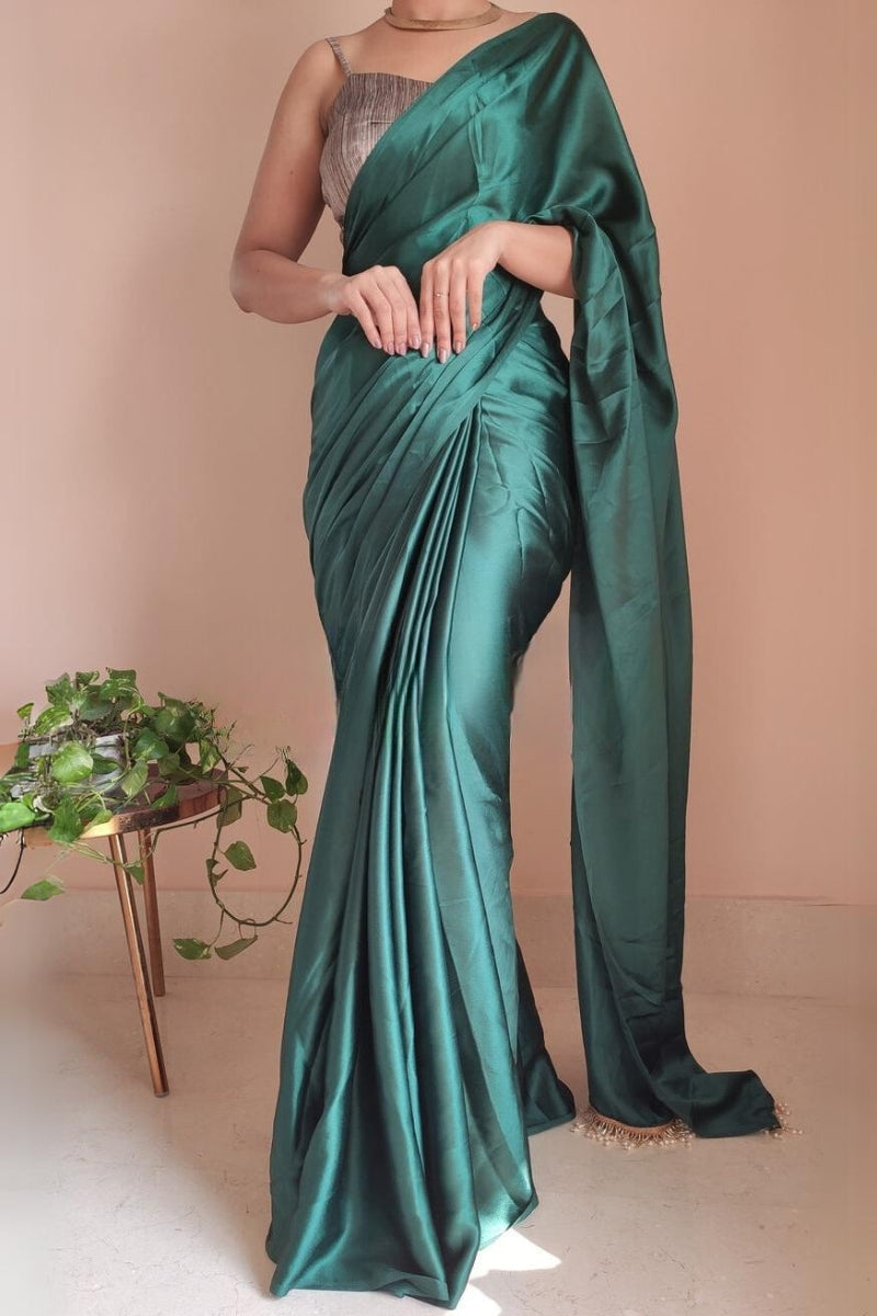 Emerald Grace Satin Silk Saree