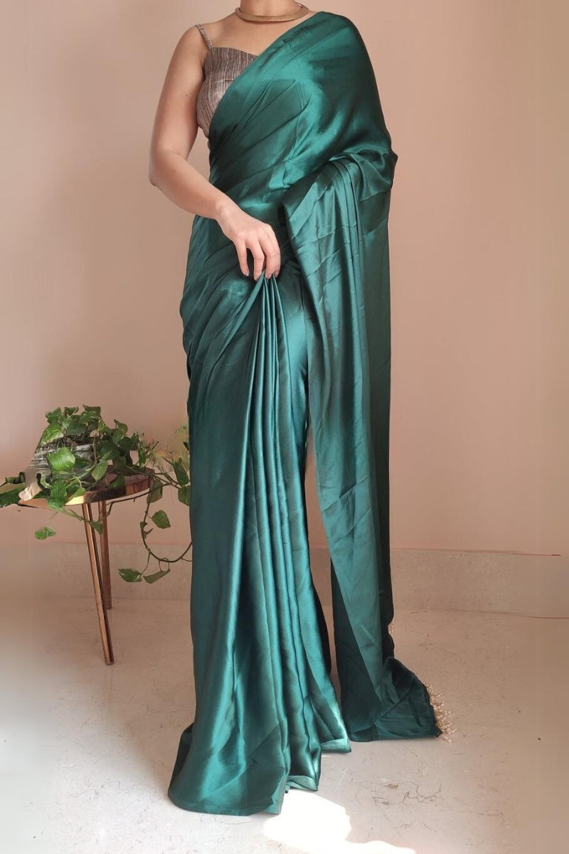 Emerald Grace Satin Silk Saree