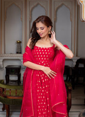 Ethereal Georgette Top with Organza Dupatta – 3-Piece Side-Zip Suit