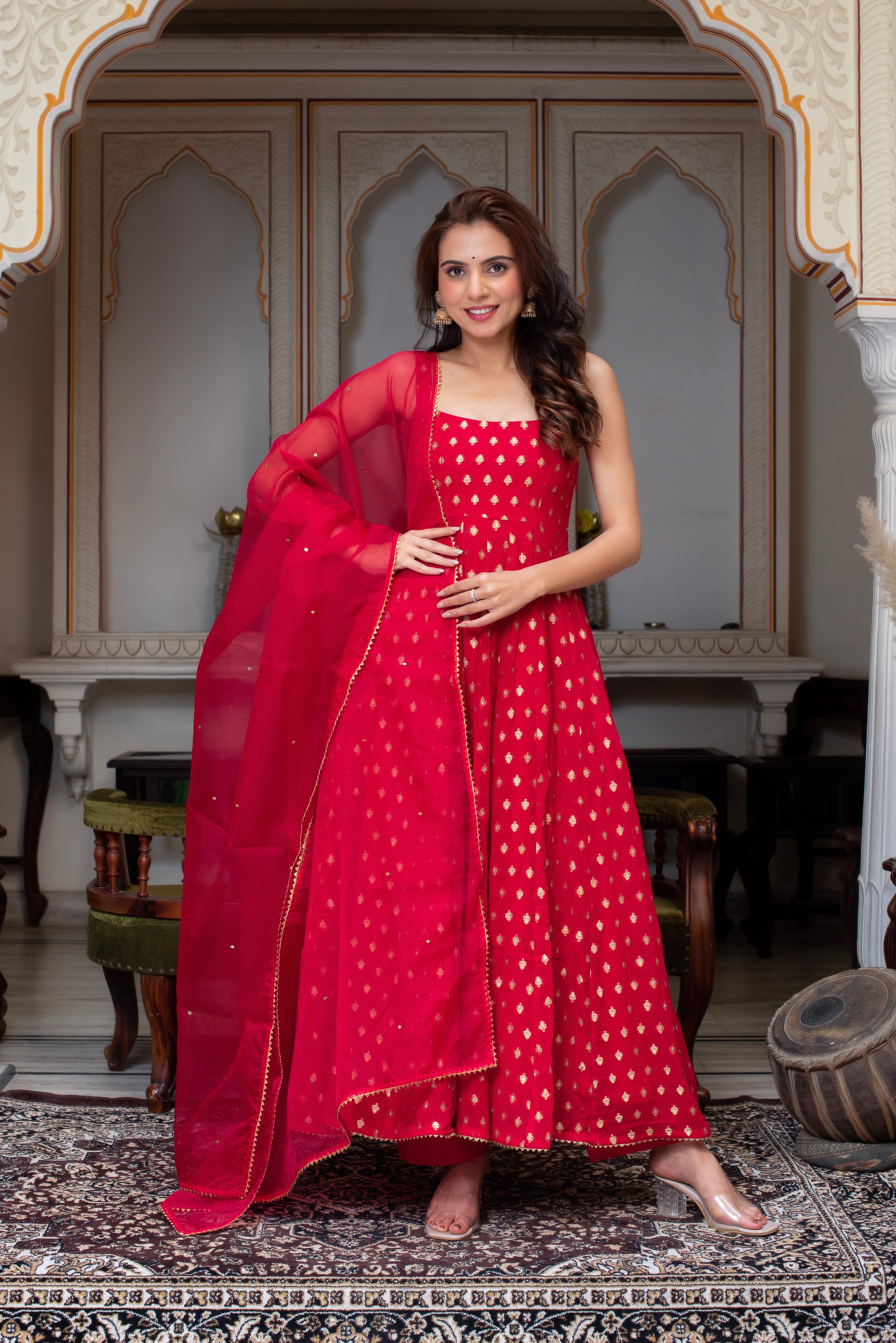 Ethereal Georgette Top with Organza Dupatta – 3-Piece Side-Zip Suit