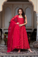 Ethereal Georgette Top with Organza Dupatta – 3-Piece Side-Zip Suit