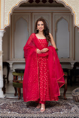 Ethereal Georgette Top with Organza Dupatta – 3-Piece Side-Zip Suit