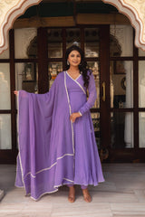 Flowing Georgette & Cotton Side-Zip Suit Set – 3 Piece