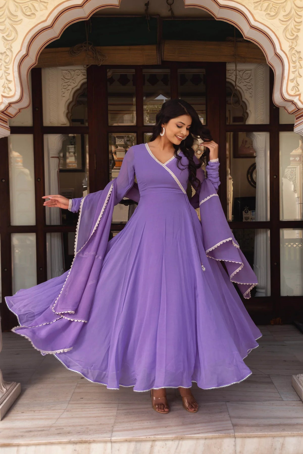 Flowing Georgette & Cotton Side-Zip Suit Set – 3 Piece