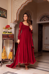Georgette 3-Piece Side-Zip Suit Set with Cotton Bottoms